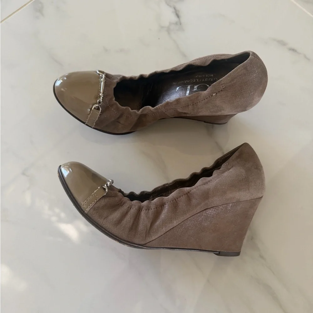 AGL Attilio Guisti Leombruni Suede and Patent Cap Toe Wedge Pumps - 8.5